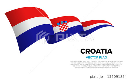 Flag of Croatia. Croatian and European Culture. Shining flag with realistic shadows waving in three layers. The elegant curves and realistic shading create a sense of motion Flag of Croatia. Croatian and European Culture. Shining flag with realistic shadows waving in three layers. The elegant curves and realistic shading create a sense of motion 135091824
