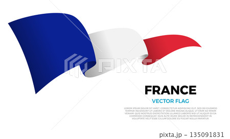 Flag of France. French and European Culture. Shining flag with realistic shadows waving in three layers. The elegant curves and realistic shading create a sense of motion Flag of France. French and European Culture. Shining flag with realistic shadows waving in three layers. The elegant curves and realistic shading create a sense of motion 135091831
