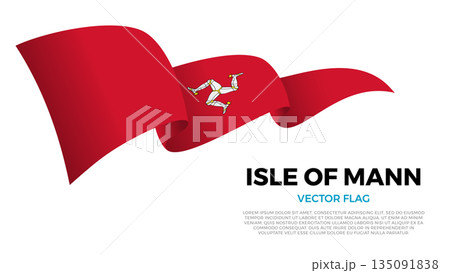 Flag of Isle Of Mann. Manx and British Culture. Shining flag with realistic shadows waving in three layers. The elegant curves and realistic shading create a sense of motion Flag of Isle Of Mann. Manx and British Culture. Shining flag with realistic shadows waving in three layers. The elegant curves and realistic shading create a sense of motion 135091838