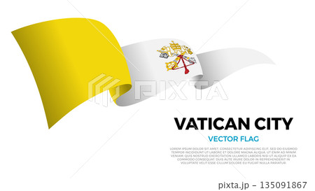 Flag of Vatican City. Vatican and European Culture. Shining flag with realistic shadows waving in three layers. The elegant curves and realistic shading create a sense of motion Flag of Vatican City. Vatican and European Culture. Shining flag with realistic shadows waving in three layers. The elegant curves and realistic shading create a sense of motion 135091867
