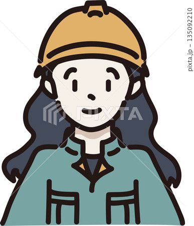 ヘルメットをかぶり作業服を着た女性のイラスト　緑色の制服 135092210