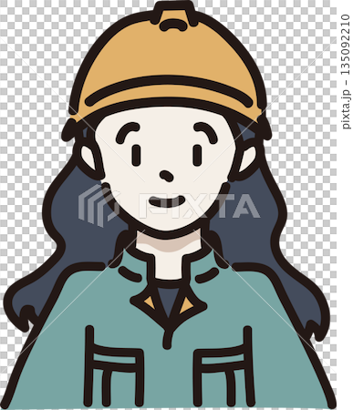 ヘルメットをかぶり作業服を着た女性のイラスト　緑色の制服 135092210