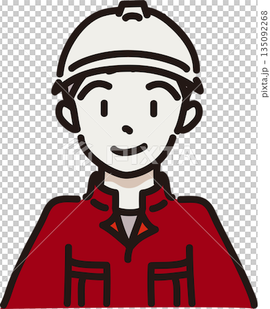 Illustration of a man wearing a helmet and work clothes, red uniform Illustration of a man wearing a helmet and work clothes, red uniform 135092268
