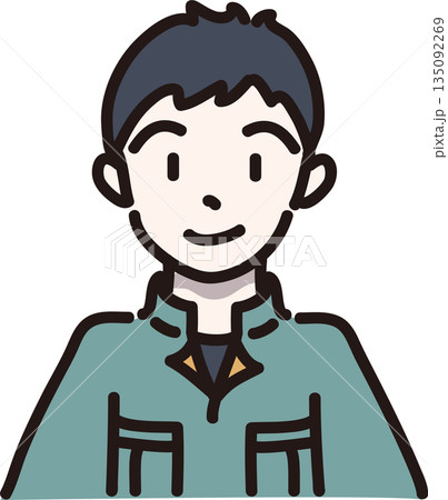 作業服を着た男性のイラスト　緑色の制服 135092269