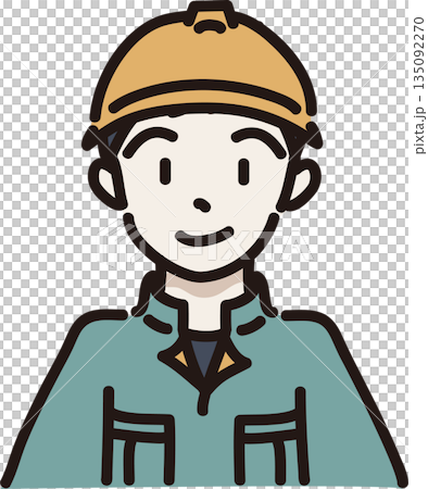 ヘルメットをかぶり作業服を着た男性のイラスト 緑色の制服 ヘルメットをかぶり作業服を着た男性のイラスト 緑色の制服 135092270