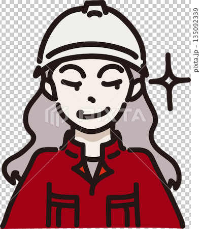 圖:一名戴著頭盔、身穿工作服、表情陰險的女性。紅色制服 圖:一名戴著頭盔、身穿工作服、表情陰險的女性。紅色制服 135092339