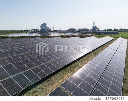 Aerial view of biogas plant using renewable energy for biomethane production. 135092412
