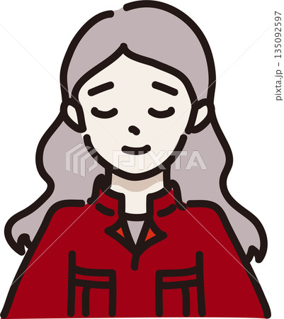 許す表情の作業服を着た女性のイラスト　赤色の制服 135092597