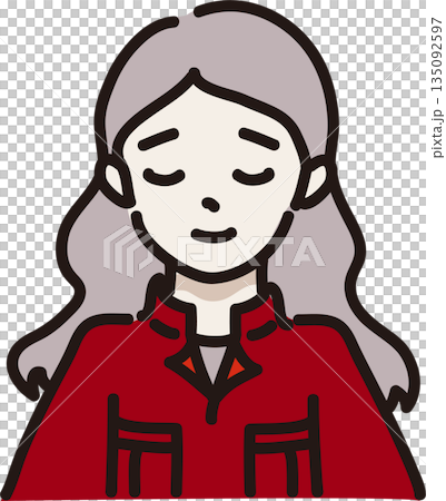 許す表情の作業服を着た女性のイラスト　赤色の制服 135092597