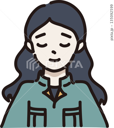 許す表情の作業服を着た女性のイラスト　緑色の制服 135092599