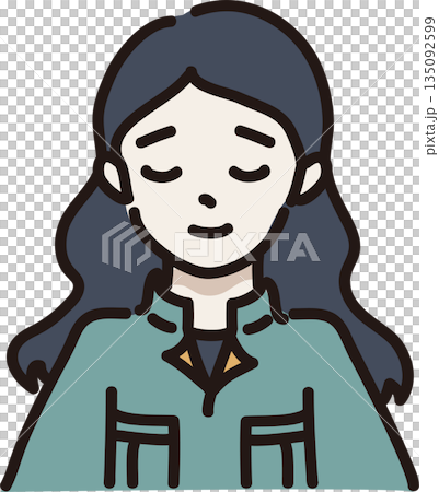 許す表情の作業服を着た女性のイラスト　緑色の制服 135092599