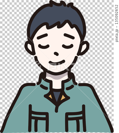 許す表情の作業服を着た男性のイラスト　緑色の制服 135092652