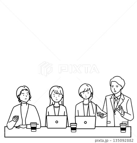 線画の意見がまとまらない会議のイラスト（議論・打ち合わせ） 135092882