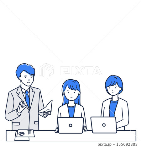 資料を見ながら議論する会議のイラスト 135092885