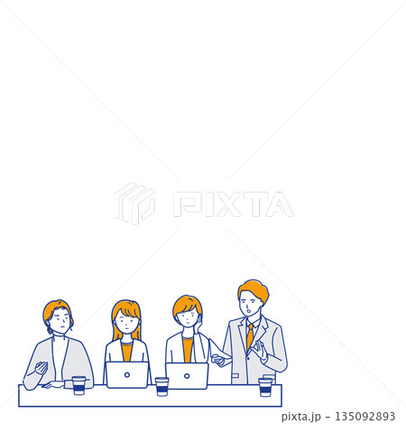 余白のある意見がまとまらない会議のイラスト(議論・打ち合わせ)(色違い) 余白のある意見がまとまらない会議のイラスト(議論・打ち合わせ)(色違い) 135092893