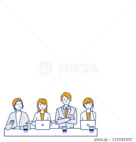 余白のある議論が停滞している会議風景のイラスト（色違い） 135092897