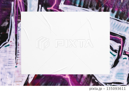 colorful urban wall texture with wrinkled glued poster template 135093611