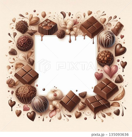 チョコレートのイラストが並んだフレーム 135093636