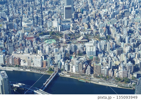 隅田川を渡るレインボーブリッジから見た風景 135093949