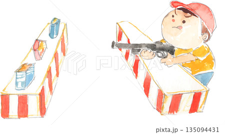 祭りで射的をする子どものイラスト ベクター 祭りで射的をする子どものイラスト ベクター 135094431
