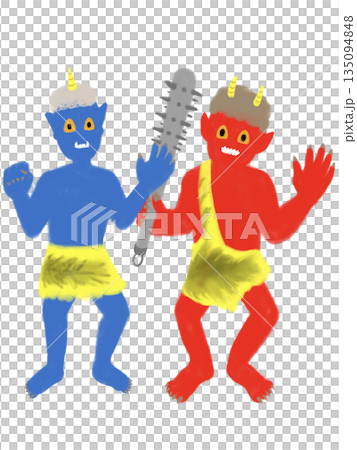 Full-body illustration of red and blue demons Full-body illustration of red and blue demons 135094848