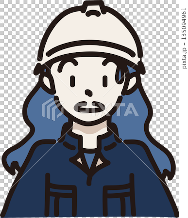 ヘルメットをかぶり作業服を着た驚く女性のイラスト 紺色の制服 ヘルメットをかぶり作業服を着た驚く女性のイラスト 紺色の制服 135094961