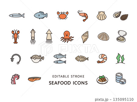 シーフードにまつわるアイコンセット 135095110