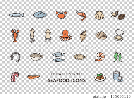 シーフードにまつわるアイコンセット 135095110