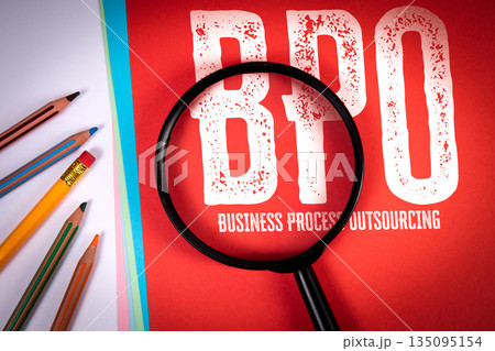 BPO Business Process Outsourcing Concept With Magnifying Glass On Colorful Desk Background BPO Business Process Outsourcing Concept With Magnifying Glass On Colorful Desk Background 135095154