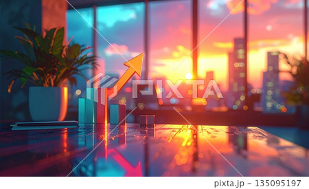 Abstract red and yellow background of colorful lights with a woman holding a drink 135095197