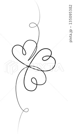 Outline Drawn Shamrock One Continuous line Vertical Minimal St Patrick Day Greeting Design element. Isolated Vector illustration Holidays Greeting Thematic Cards, Party invite or banner, leaflets, tag 135095382