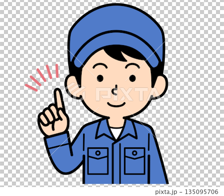 指差しするシンプルな作業員の男性 135095706