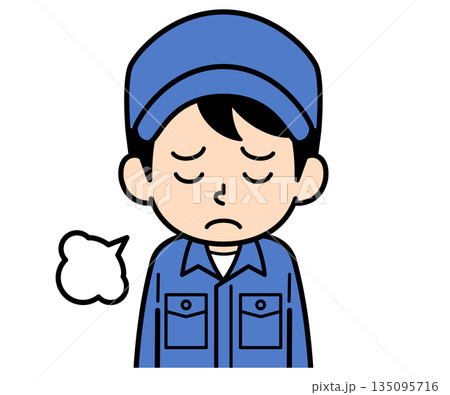 ため息をつくシンプルな作業員の男性 135095716