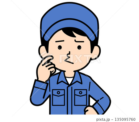 不満顔のシンプルな作業員の男性 135095760