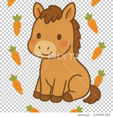 Cute horse and carrot illustration 135095764