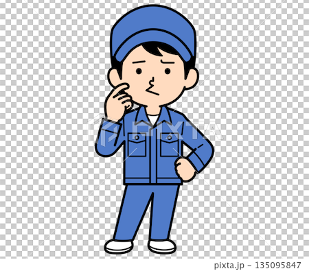 不満顔のシンプルな作業員の男性 不満顔のシンプルな作業員の男性 135095847