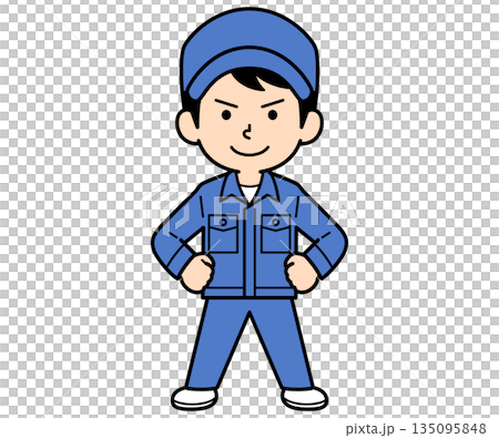 仁王立ちのシンプルな作業員の男性 仁王立ちのシンプルな作業員の男性 135095848