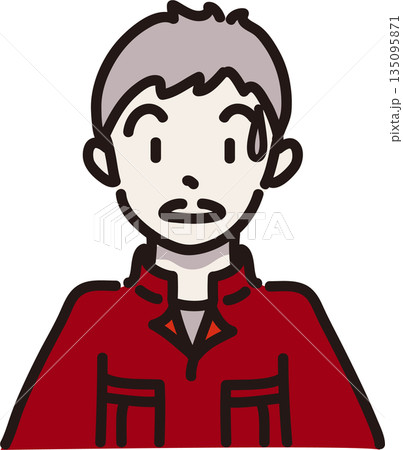 作業服を着た驚く男性のイラスト 赤色の制服 作業服を着た驚く男性のイラスト 赤色の制服 135095871