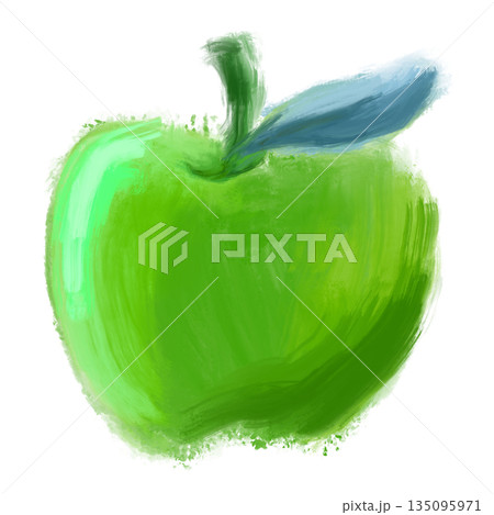 ラフな筆描きの青りんごイラスト（透過あり） 135095971