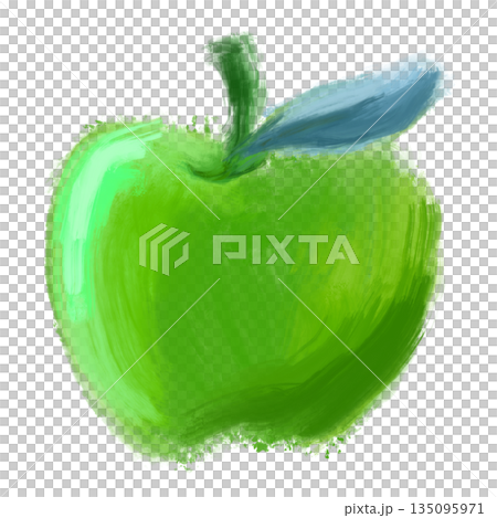 一幅用毛筆粗略繪製的青蘋果插圖（透明背景） 135095971