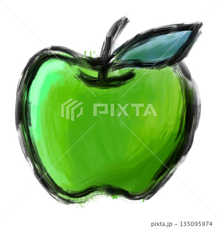 ラフタッチの緑のりんご素材（背景透過） 135095974