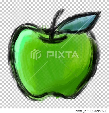 ラフタッチの緑のりんご素材（背景透過） 135095974