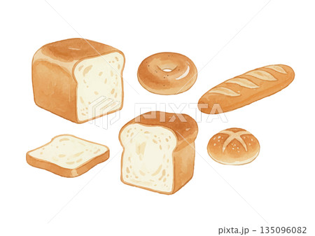 水彩風パンイラスト 135096082
