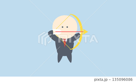 ビジネスイメージイラスト_弓矢で目標を狙うビジネスマン ビジネスイメージイラスト_弓矢で目標を狙うビジネスマン 135096086