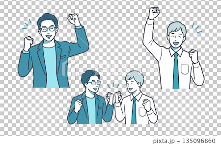 男人們揮舞拳頭慶祝工作上的成功 135096860