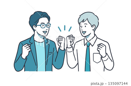成功を喜ぶ二人のビジネスマンのイラスト 135097144