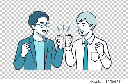 成功を喜ぶ二人のビジネスマンのイラスト 135097144