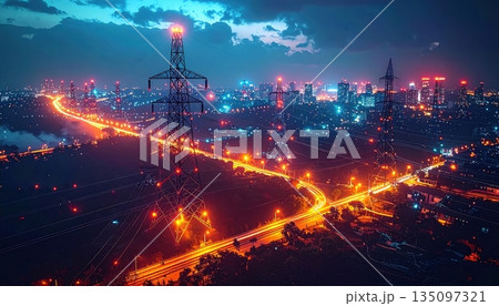 Vibrant orange and red sunset fire illuminates the sky and clouds over the sea, a bright energy explosion of color Vibrant orange and red sunset fire illuminates the sky and clouds over the sea, a bright energy explosion of color 135097321