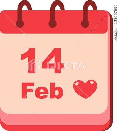A cute stylized calendar icon with February 14th in large red font and a large red heart next to the date, symbolizing Valentine's Day. A cute love-themed sticker, perfect for scrapbooking. A cute stylized calendar icon with February 14th in large red font and a large red heart next to the date, symbolizing Valentine's Day. A cute love-themed sticker, perfect for scrapbooking. 135097690