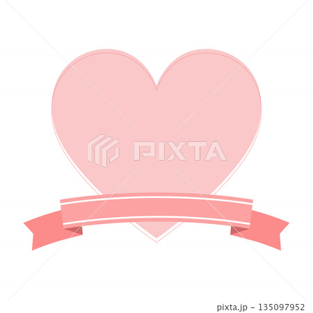ピンクのハートとリボンのイラストアイコン 135097952
